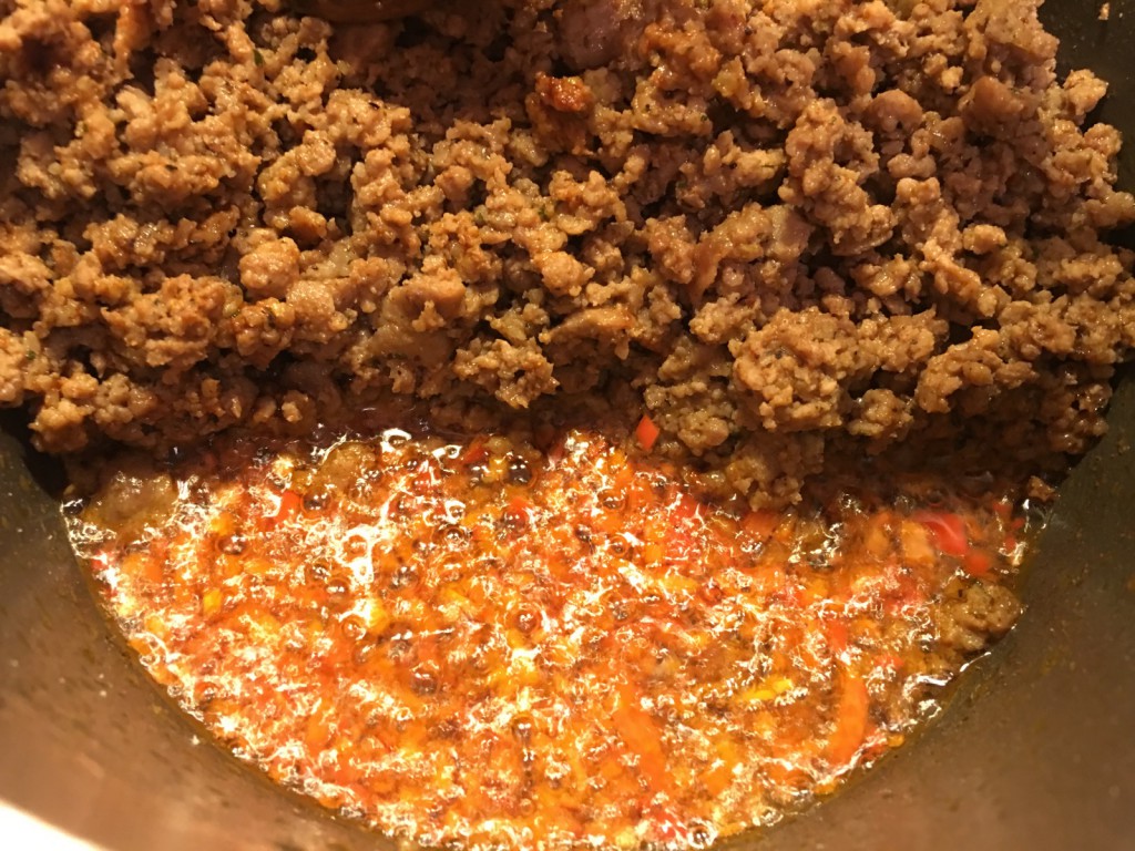 Hackfleisch anbraten - Ofen Spirelli alla mamma picante